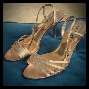 Pink champagne strappy heels from Badgley Mischka